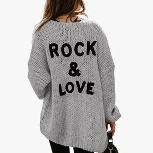 Prettygarden rock and love gray knit cardigan large
